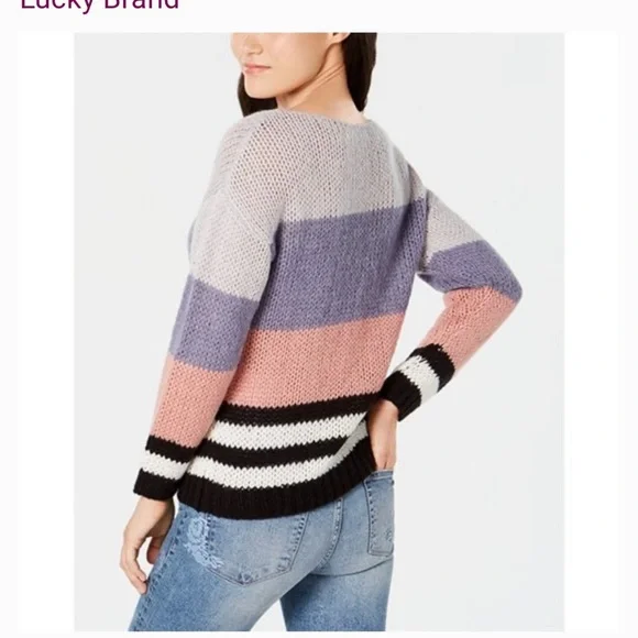 Lucky Brand Women's Striped Colorblock Sweater - Pink, Blue, White, and Black - Picture 2 of 6